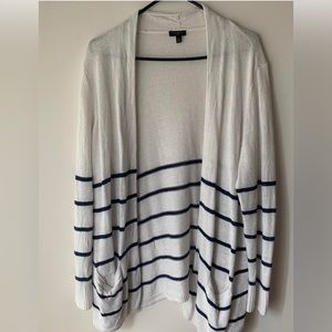 White with Navy stripes linen cardigan (100% linen).
